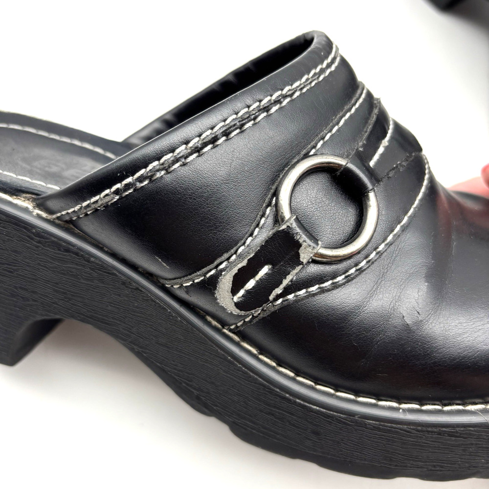 Vintage 90s Y2K Route 66 Black Faux Leather Chunky Platform O-ring Mules 7 - Picture 9 of 16